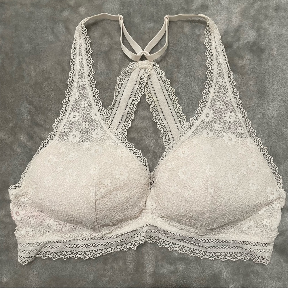 Victoria's Secret Ivory Lace Racerback Bralette Adjustable Straps Size Large